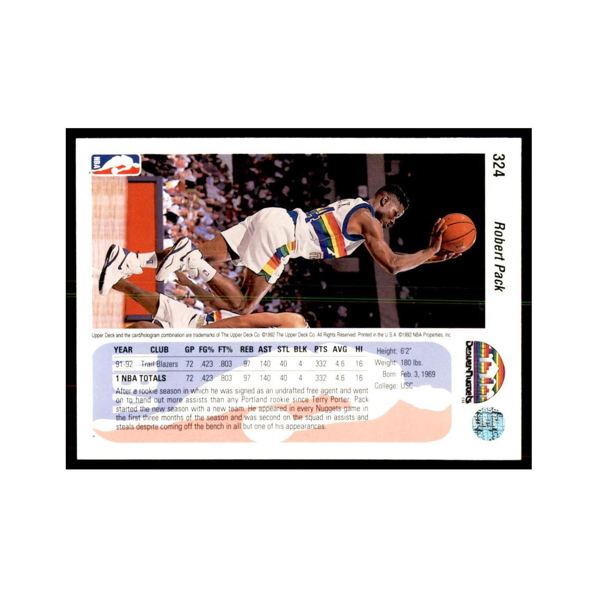 1992 Upper Deck Robert Pack Basketball Cards #324