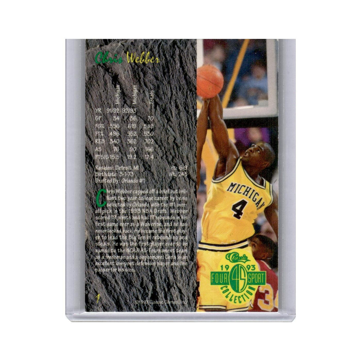 1993 Classic Chris Webber Michigan Wolverines #1