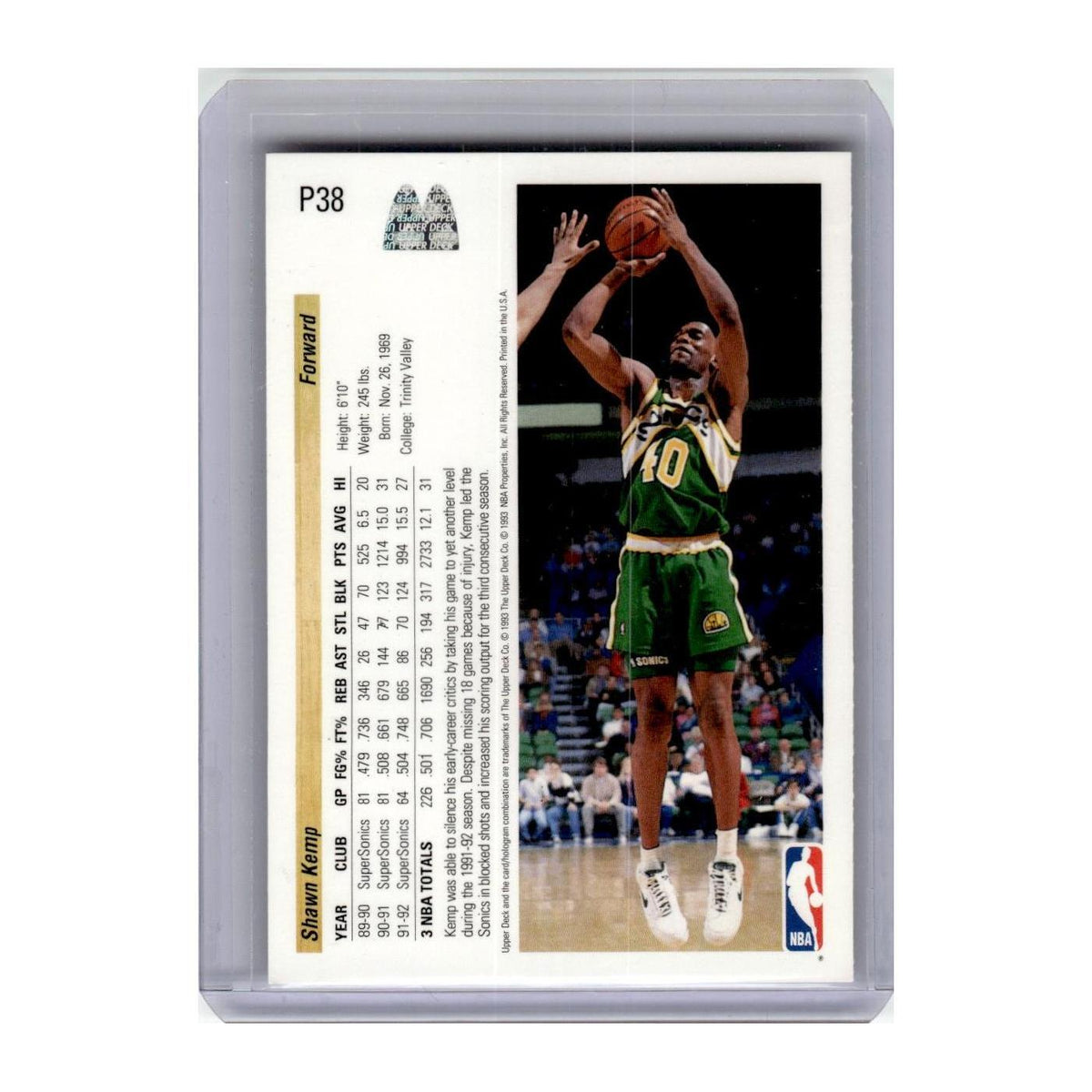 1992 Upper Deck McDonald's Shawn Kemp Seattle Supersonics #P38