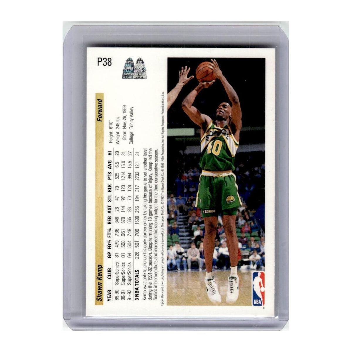 1992 Upper Deck McDonald's Shawn Kemp Seattle Supersonics #P38