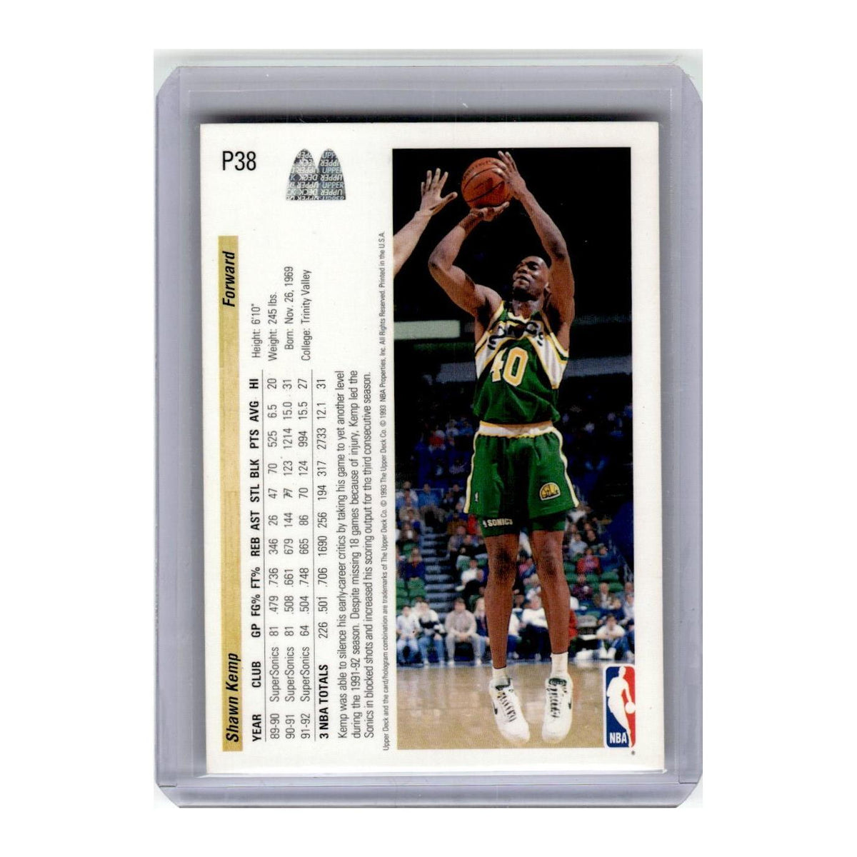 1992 Upper Deck McDonald's Shawn Kemp Seattle Supersonics #P38