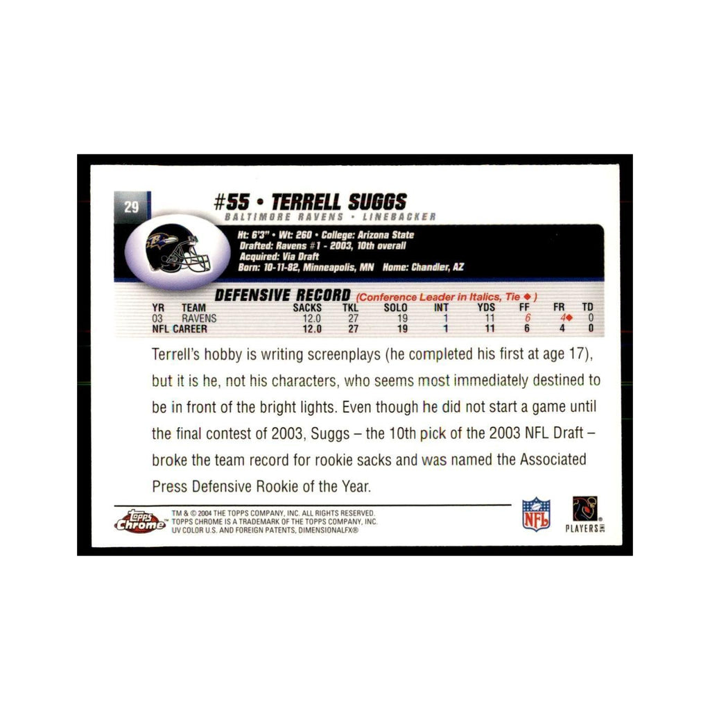 2004 Topps Chrome Terrell Suggs Football Cards #29