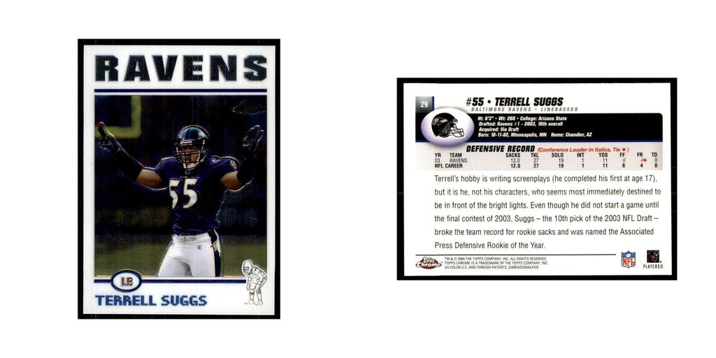2004 Topps Chrome Terrell Suggs Football Cards #29