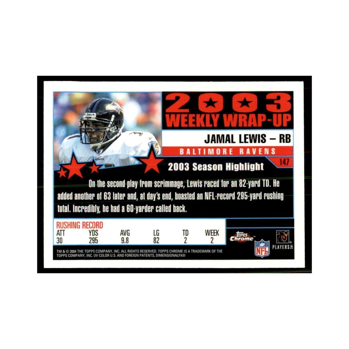 2004 Topps Chrome Jamal Lewis Football Cards #147