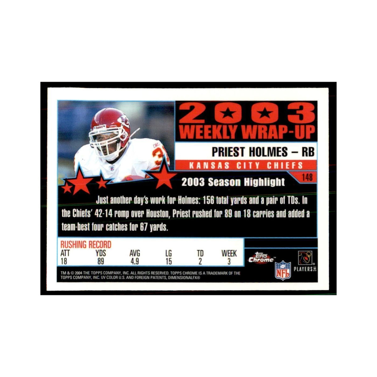 2004 Topps Chrome Priest Holmes Football Cards #148