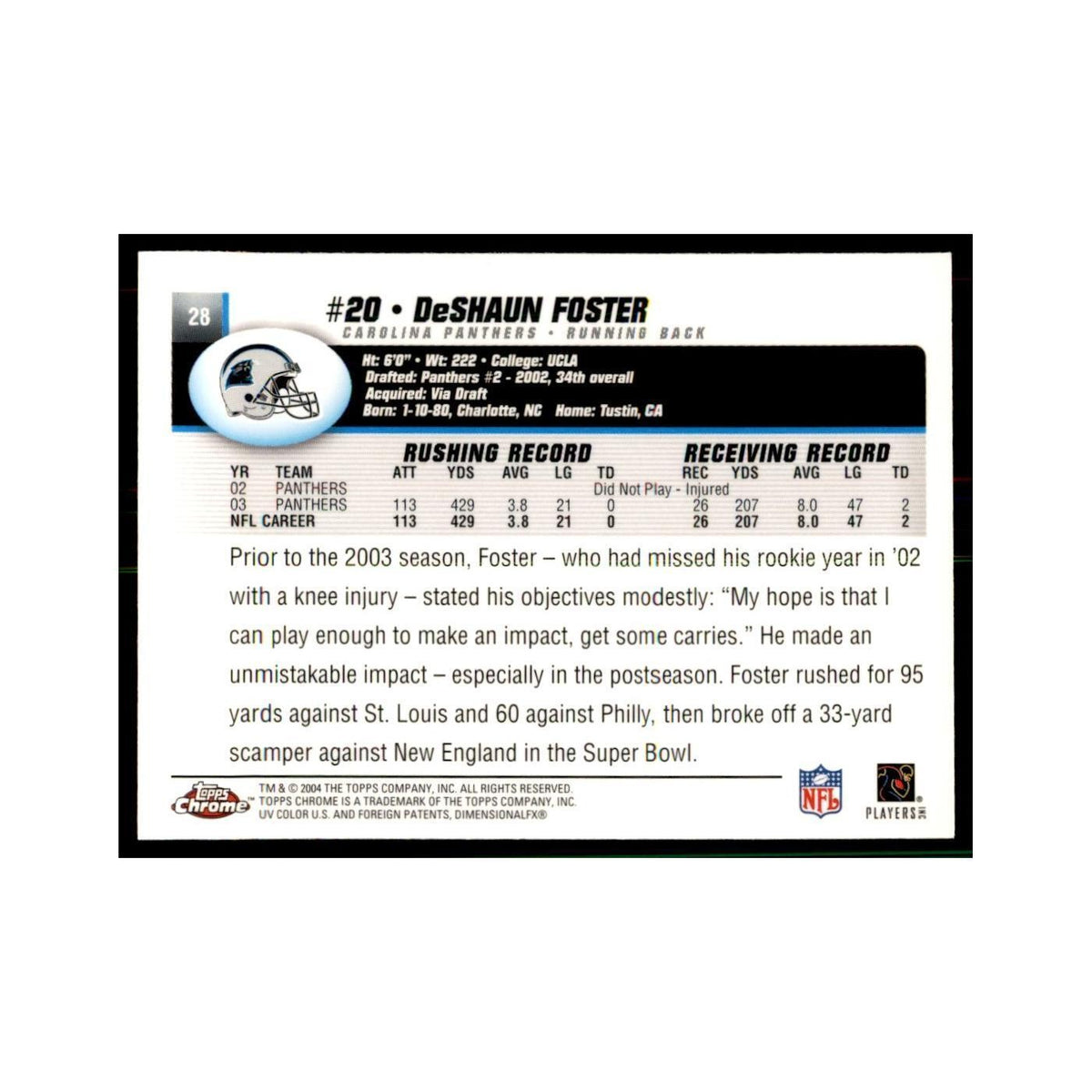 2004 Topps Chrome DeShaun Foster Football Cards #28