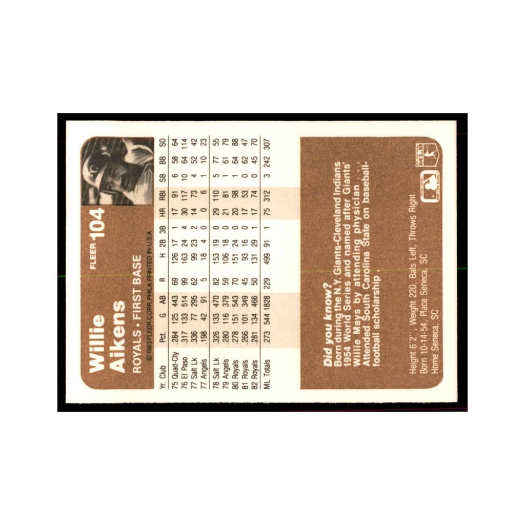 1983 Fleer Willie Aikens Royals #104