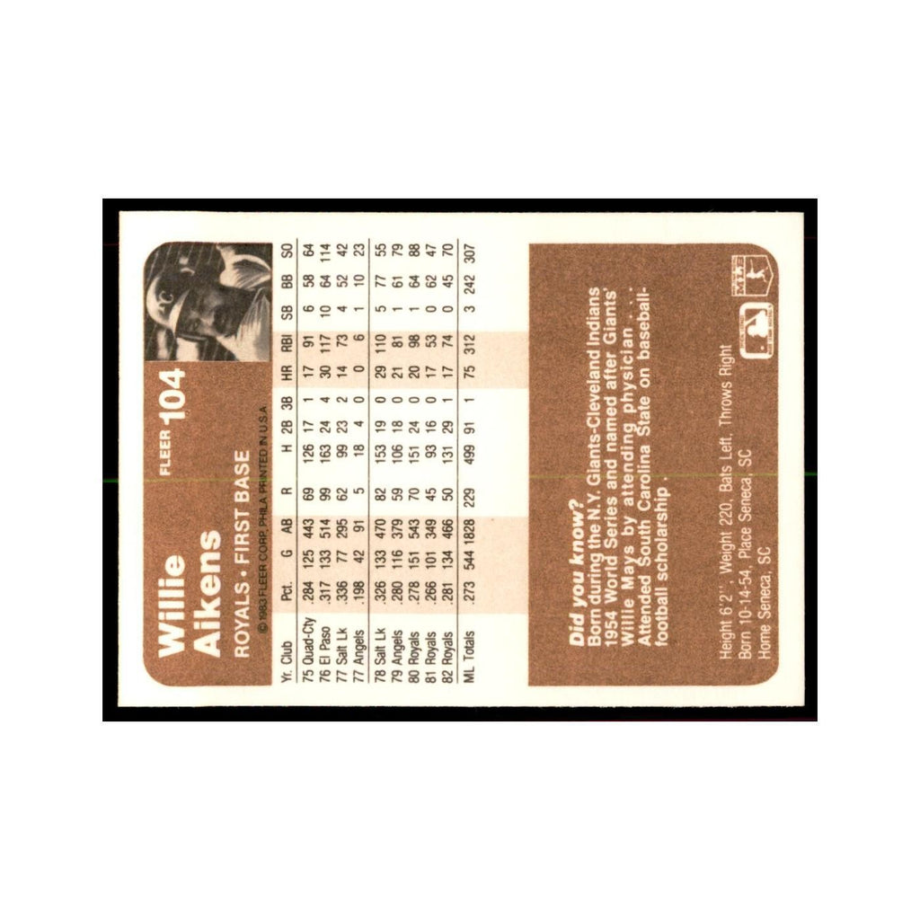 1983 Fleer Willie Aikens Royals #104