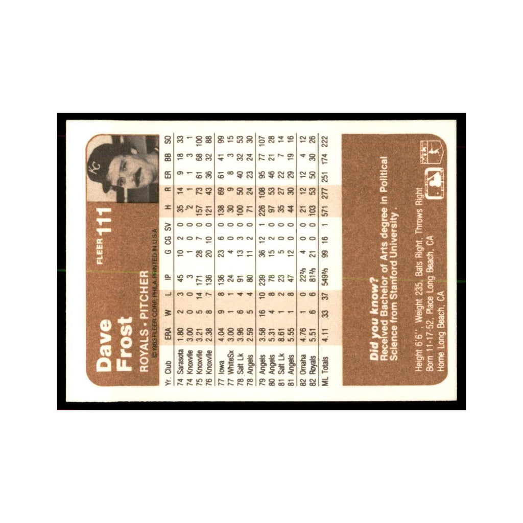 1983 Fleer Dave Frost Royals #111
