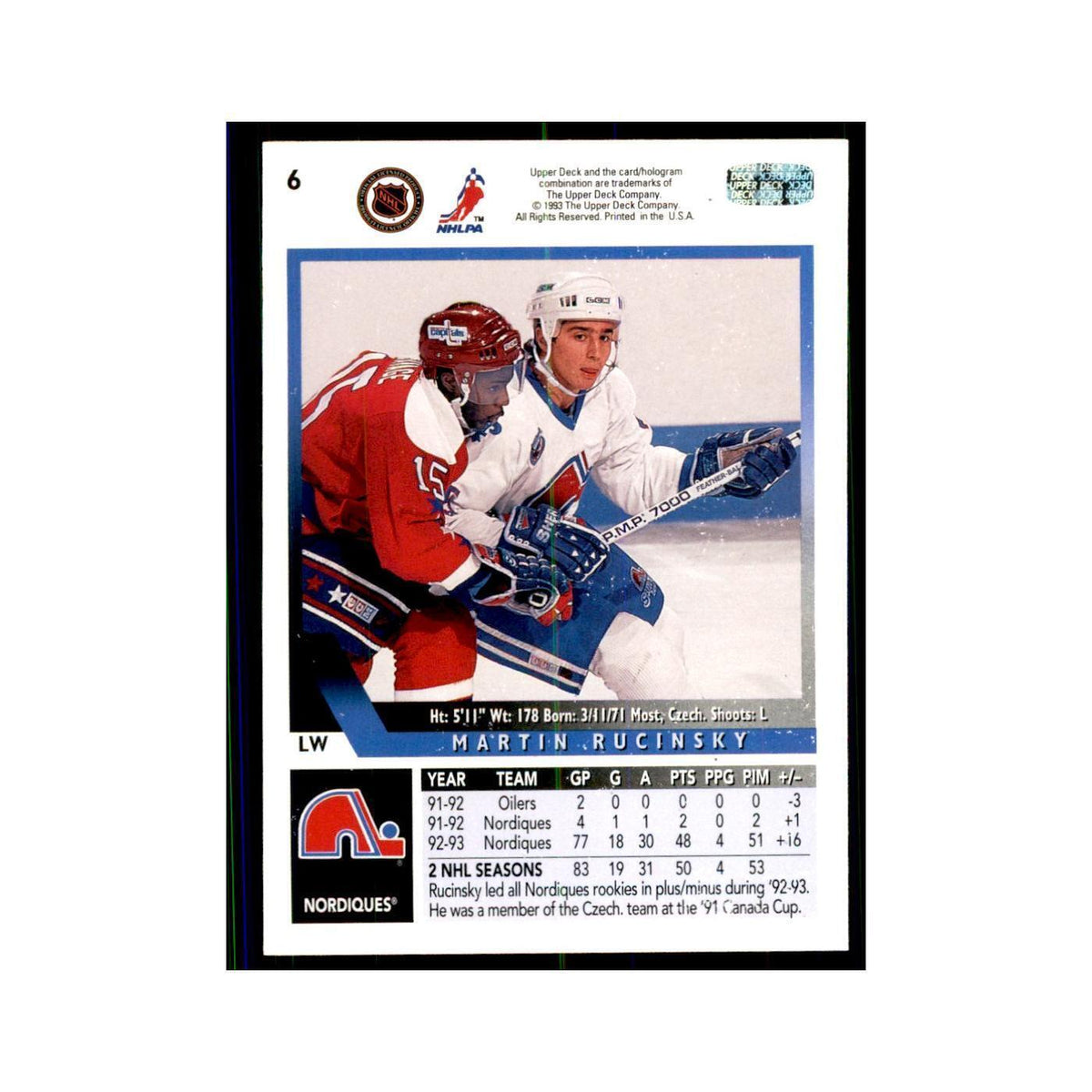 1993 Upper Deck Martin Rucinsky Hockey Cards #6