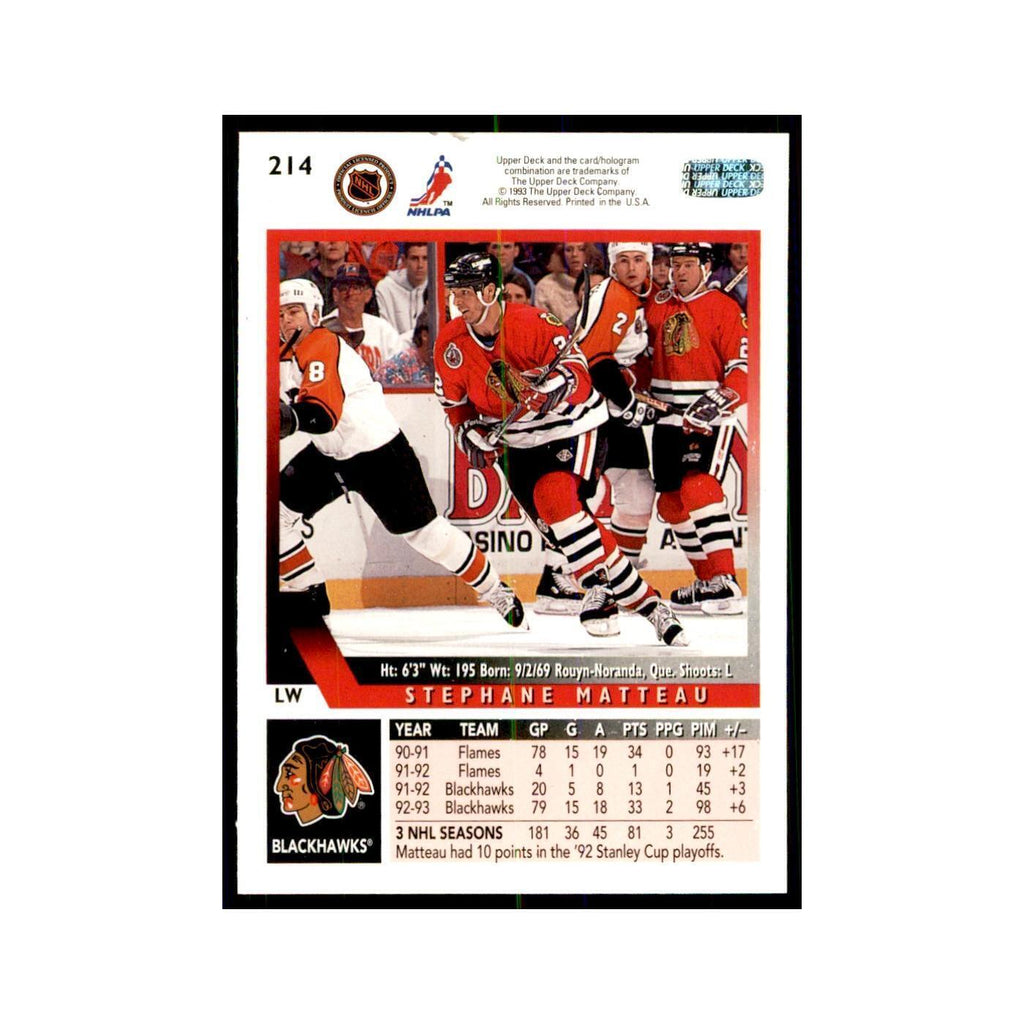 1993 Upper Deck Stephane Matteau Hockey Cards #214