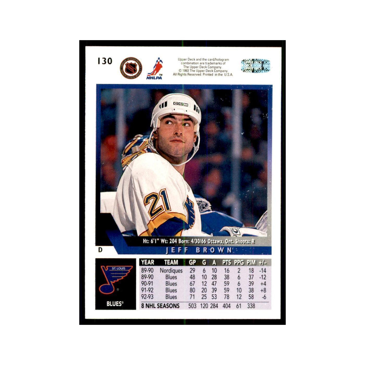 1993 Upper Deck Jeff Brown Hockey Cards #130