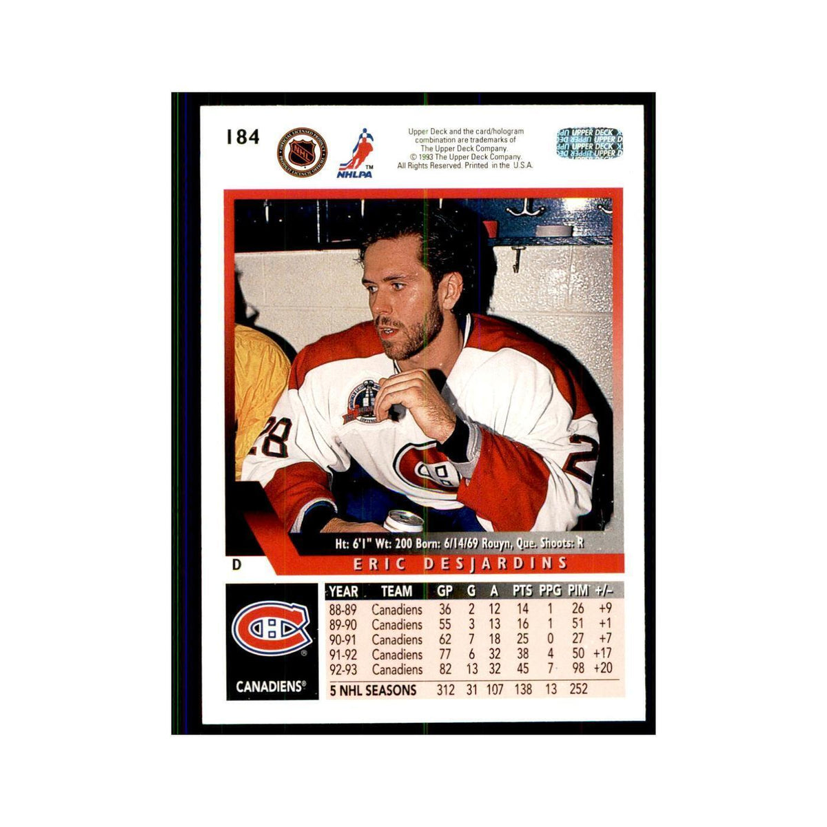 1993 Upper Deck Eric Desjardins Hockey Cards #184