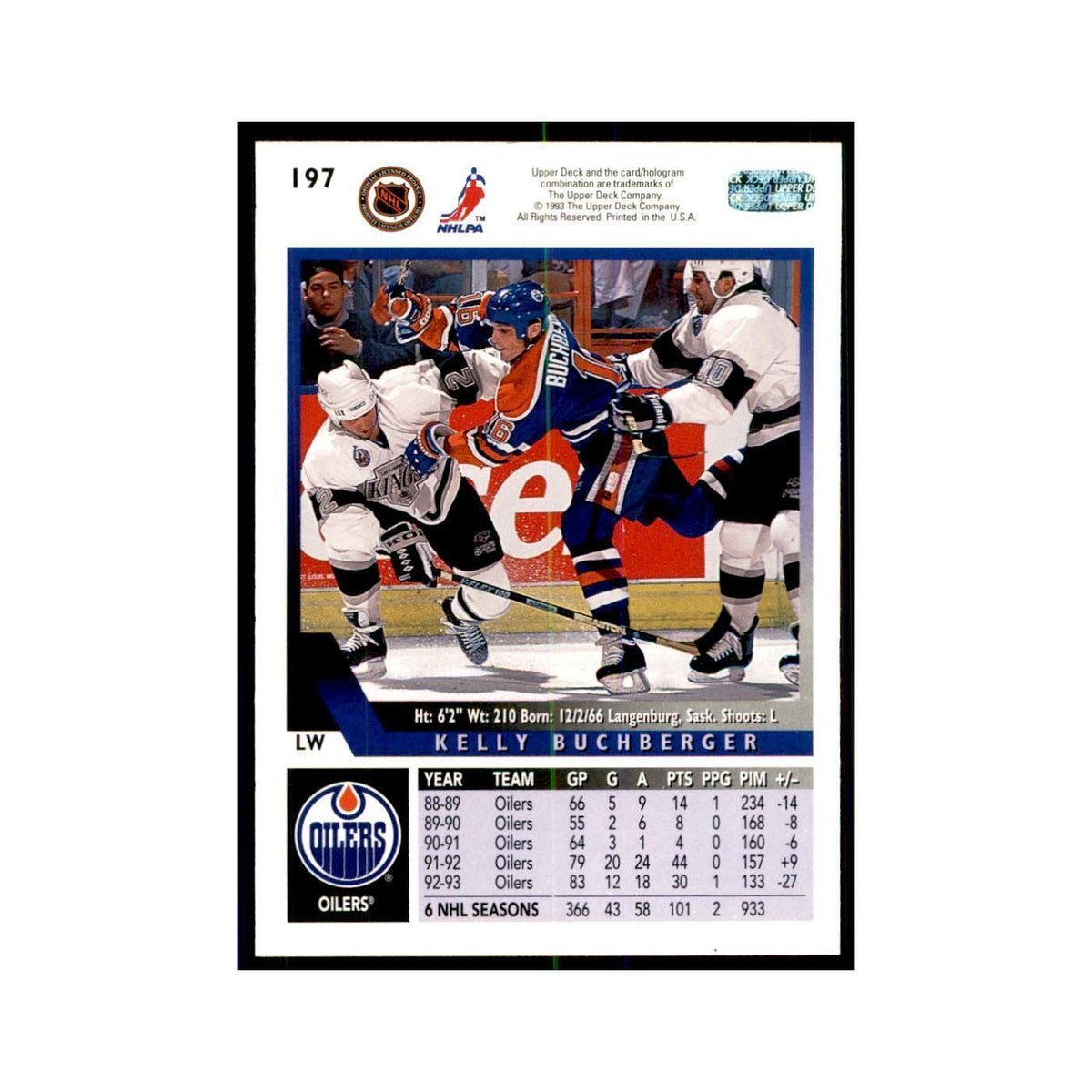 1993 Upper Deck Kelly Buchberger Hockey Cards #197
