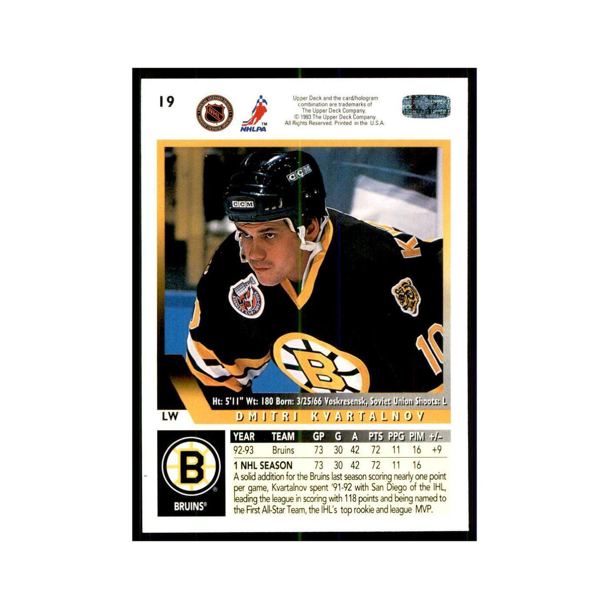 1993 Upper Deck Dmitri Kvartalnov Hockey Cards #19