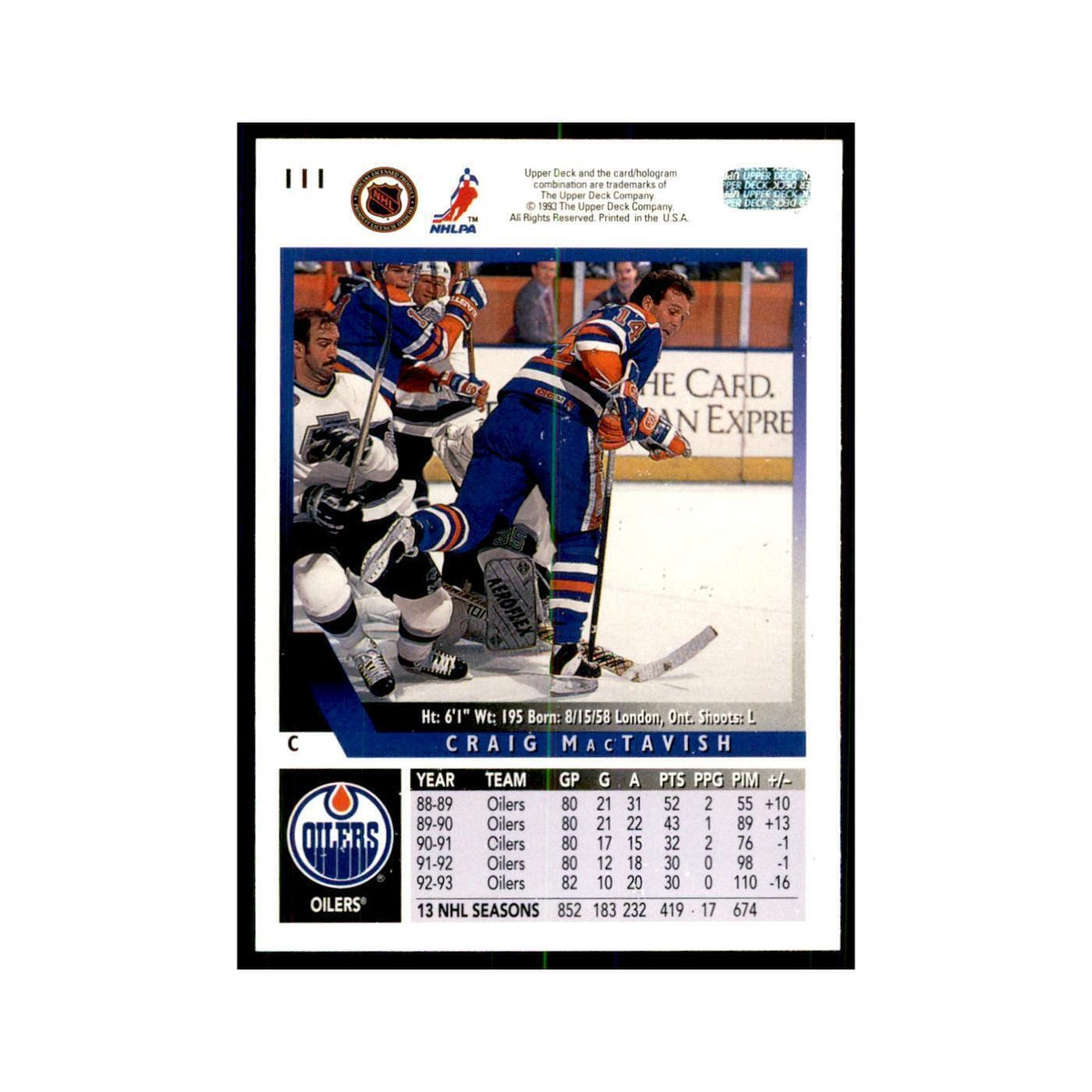 1993 Upper Deck Craig MacTavish Hockey Cards #111