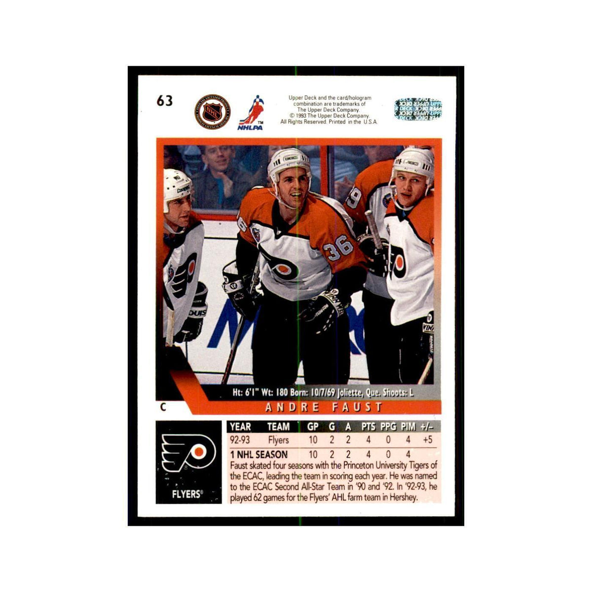 1993 Upper Deck Andre Faust Hockey Cards #63