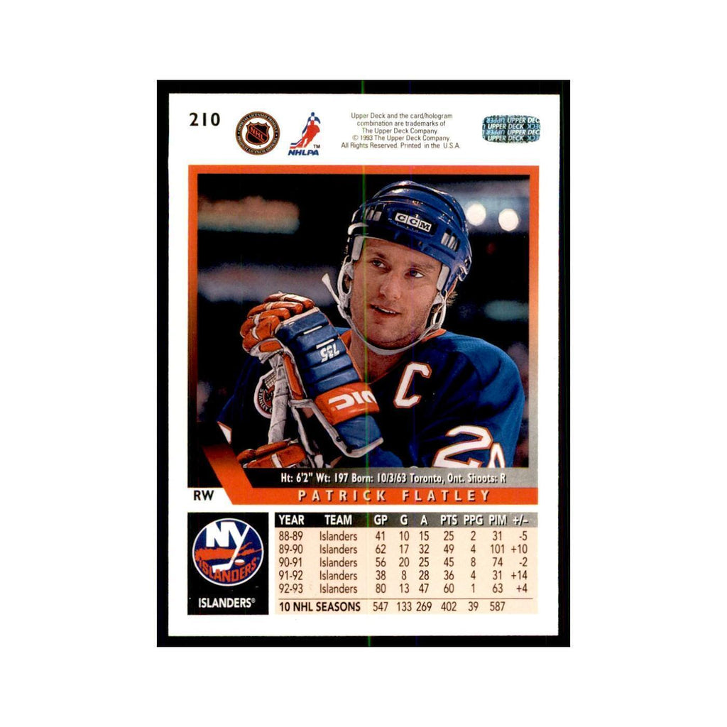 1993 Upper Deck Patrick Flatley Hockey Cards #210