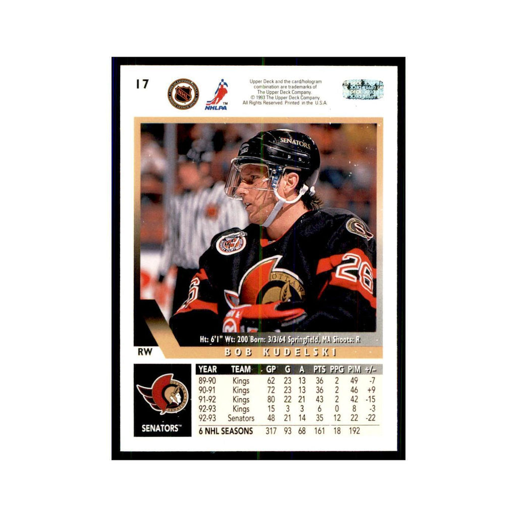 1993 Upper Deck Bob Kudelski Hockey Cards #17