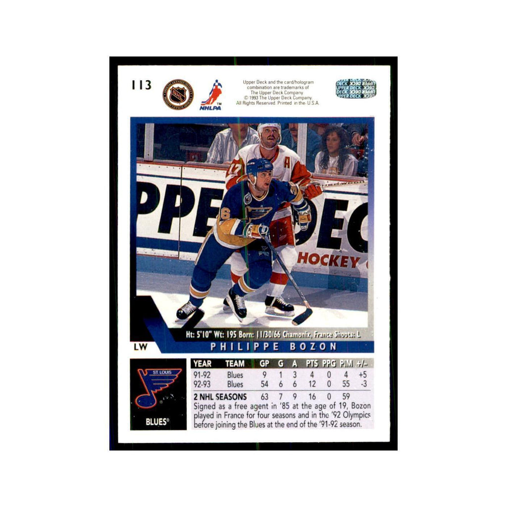 1993 Upper Deck Philippe Bozon Hockey Cards #113