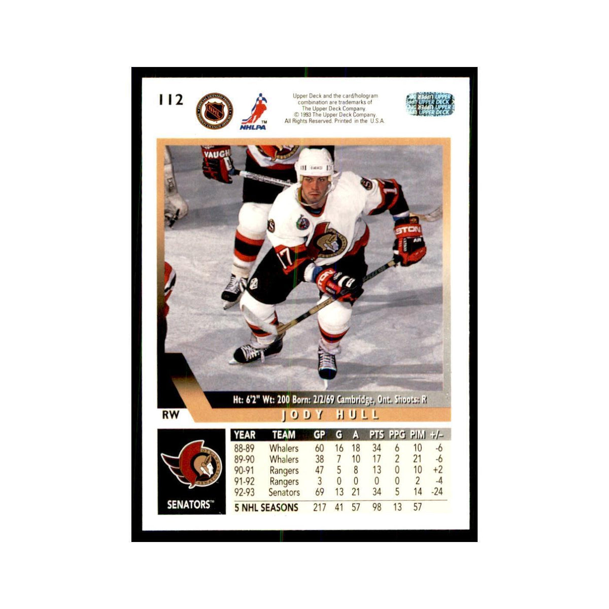 1993 Upper Deck Jody Hull Hockey Cards #112