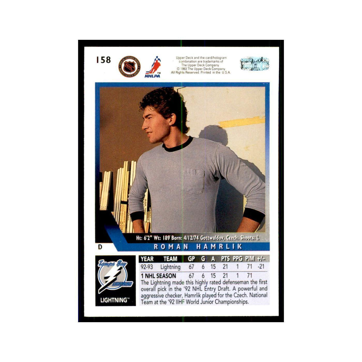 1993 Upper Deck Roman Hamrlik Hockey Cards #158