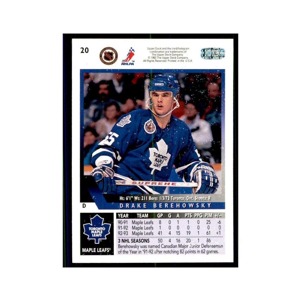 1993 Upper Deck Drake Berehowsky Hockey Cards #20