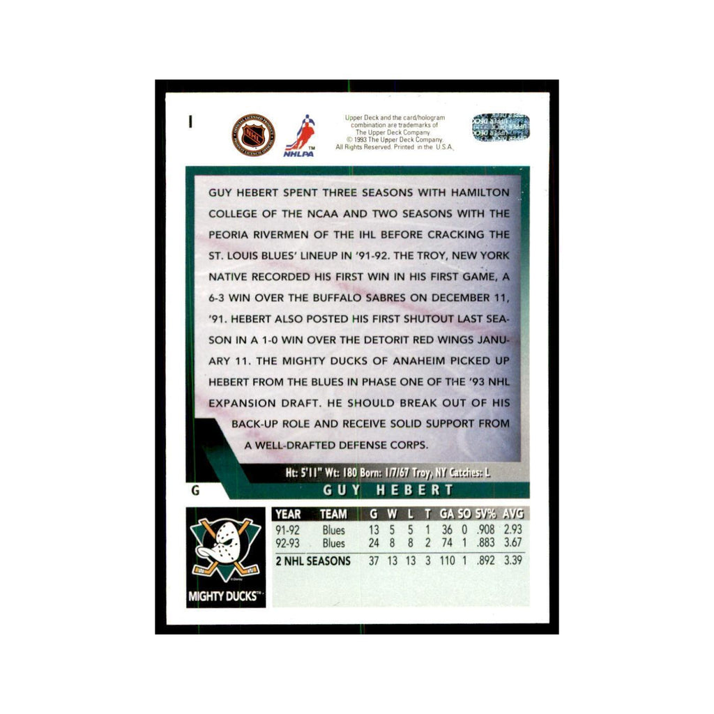 1993 Upper Deck Guy Hebert Hockey Cards #1