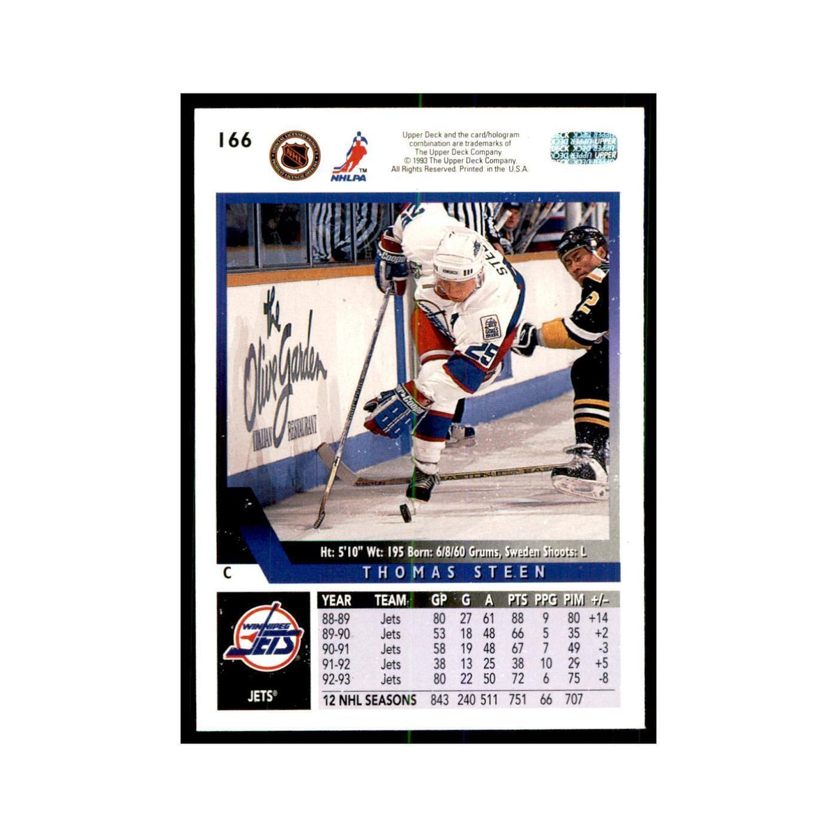 1993 Upper Deck Thomas Steen Hockey Cards #166