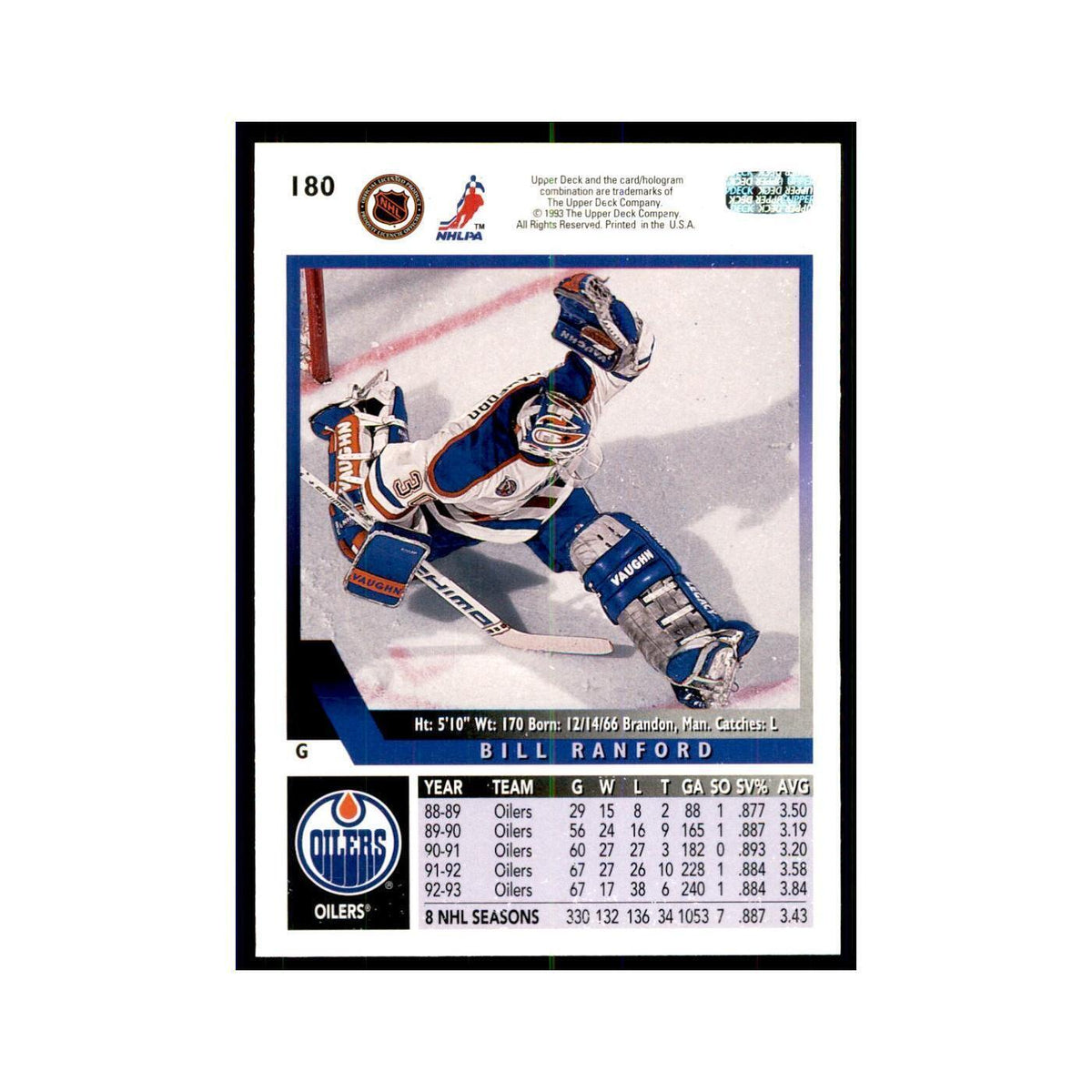 1993 Upper Deck Bill Ranford Hockey Cards #180