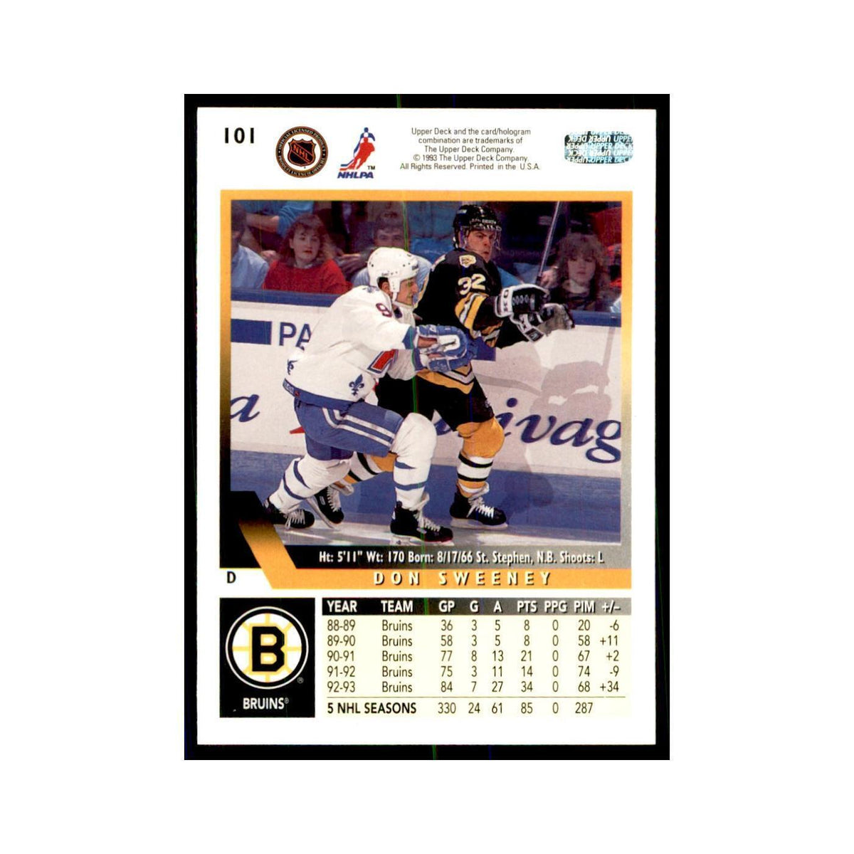 1993 Upper Deck Don Sweeney Hockey Cards #101