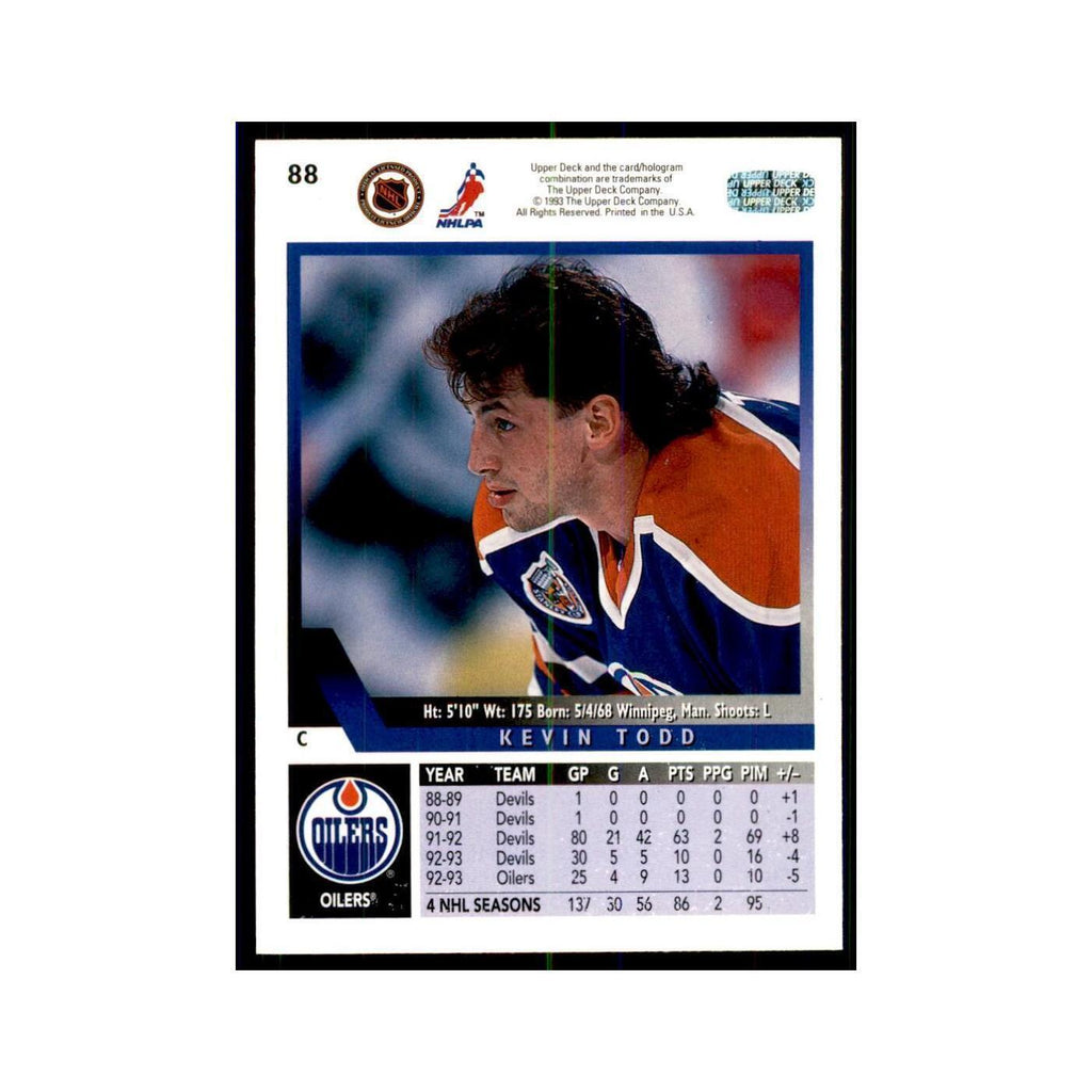 1993 Upper Deck Kevin Todd Hockey Cards #88