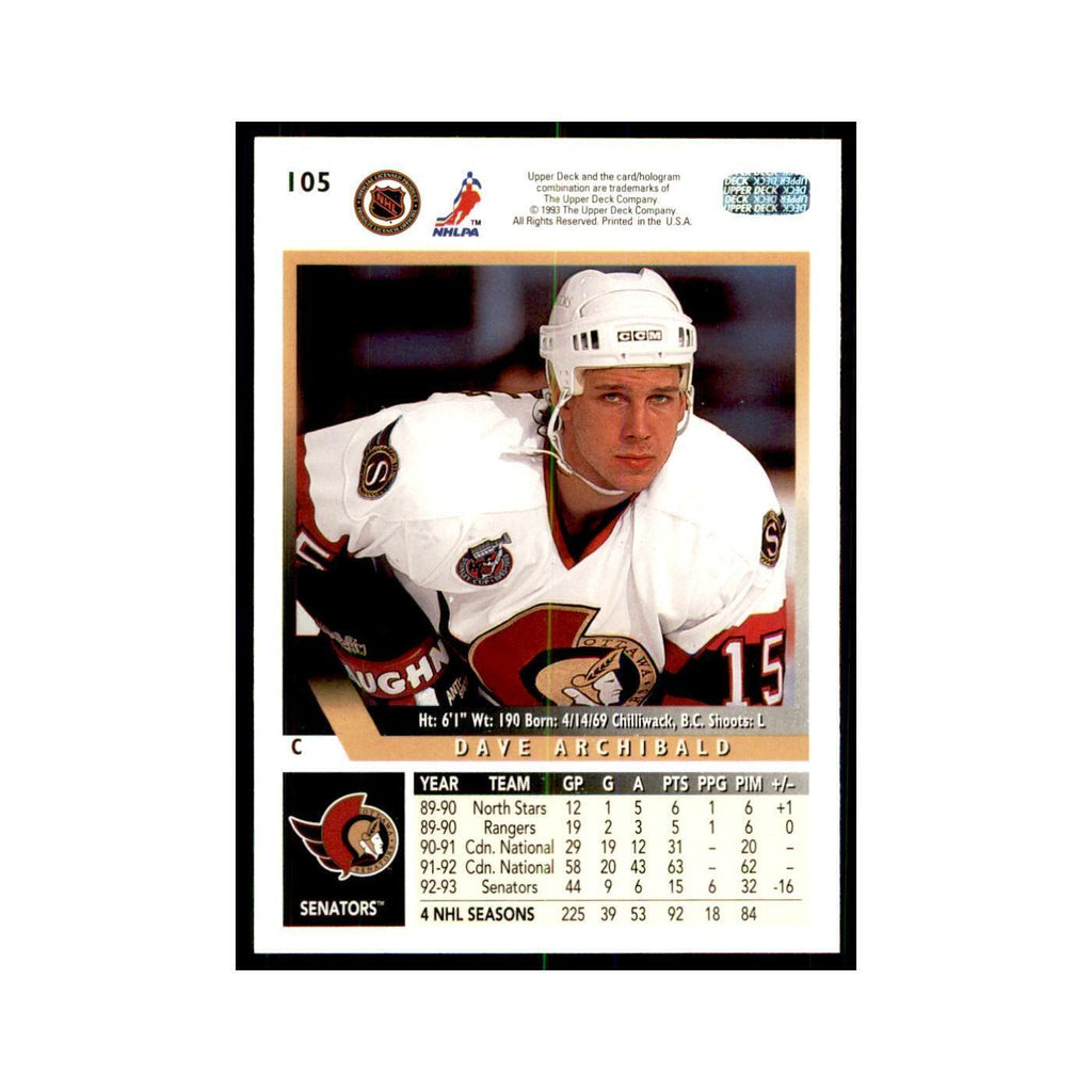 1993 Upper Deck Dave Archibald Hockey Cards #105