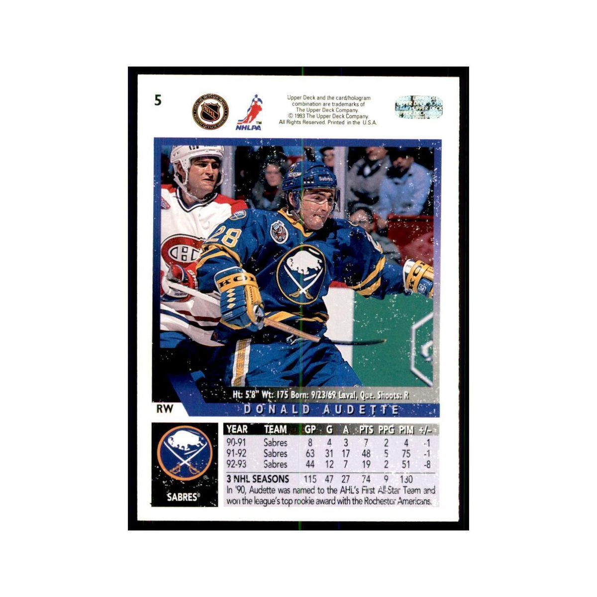 1993 Upper Deck Donald Audette Hockey Cards #5