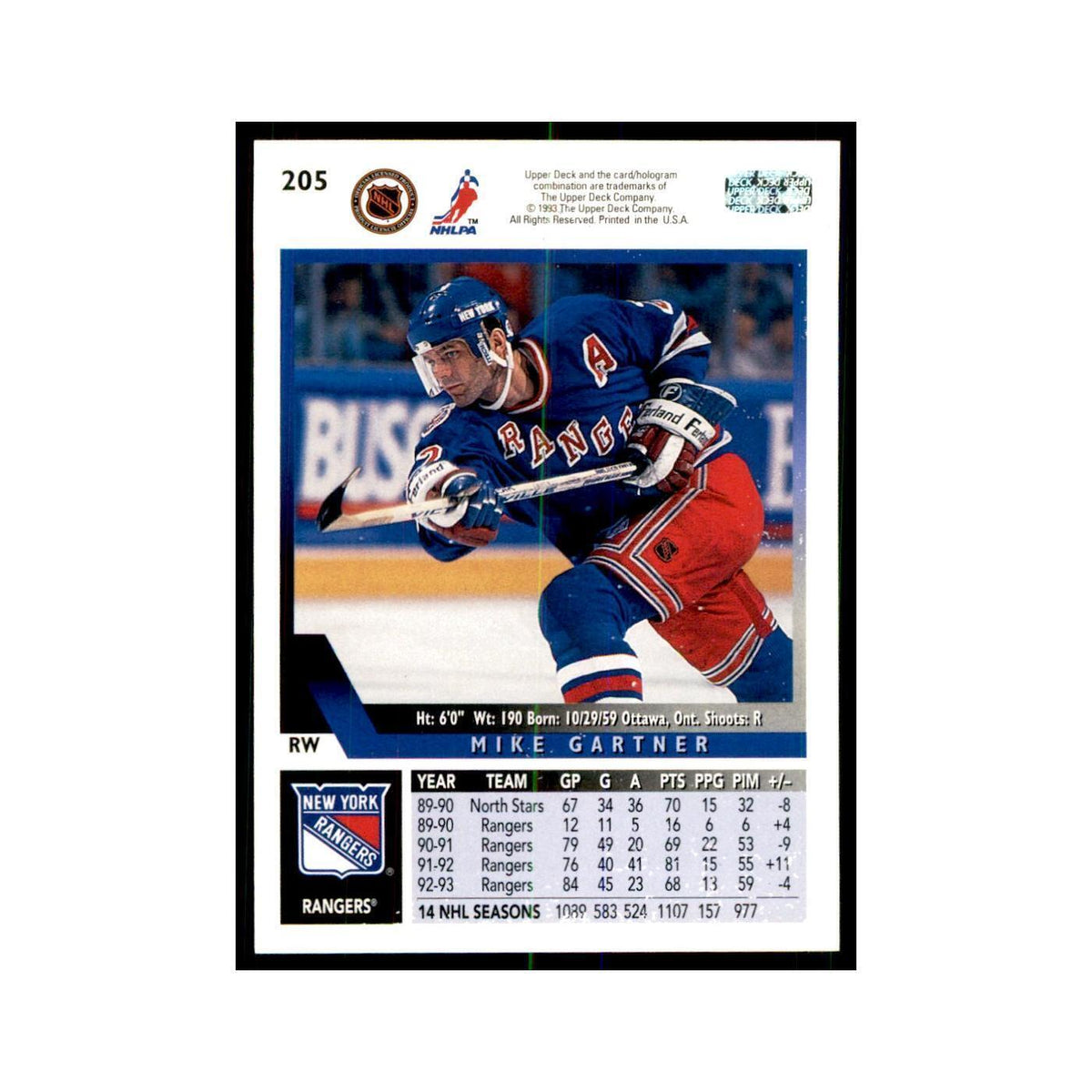 1993 Upper Deck Mike Gartner Hockey Cards #205