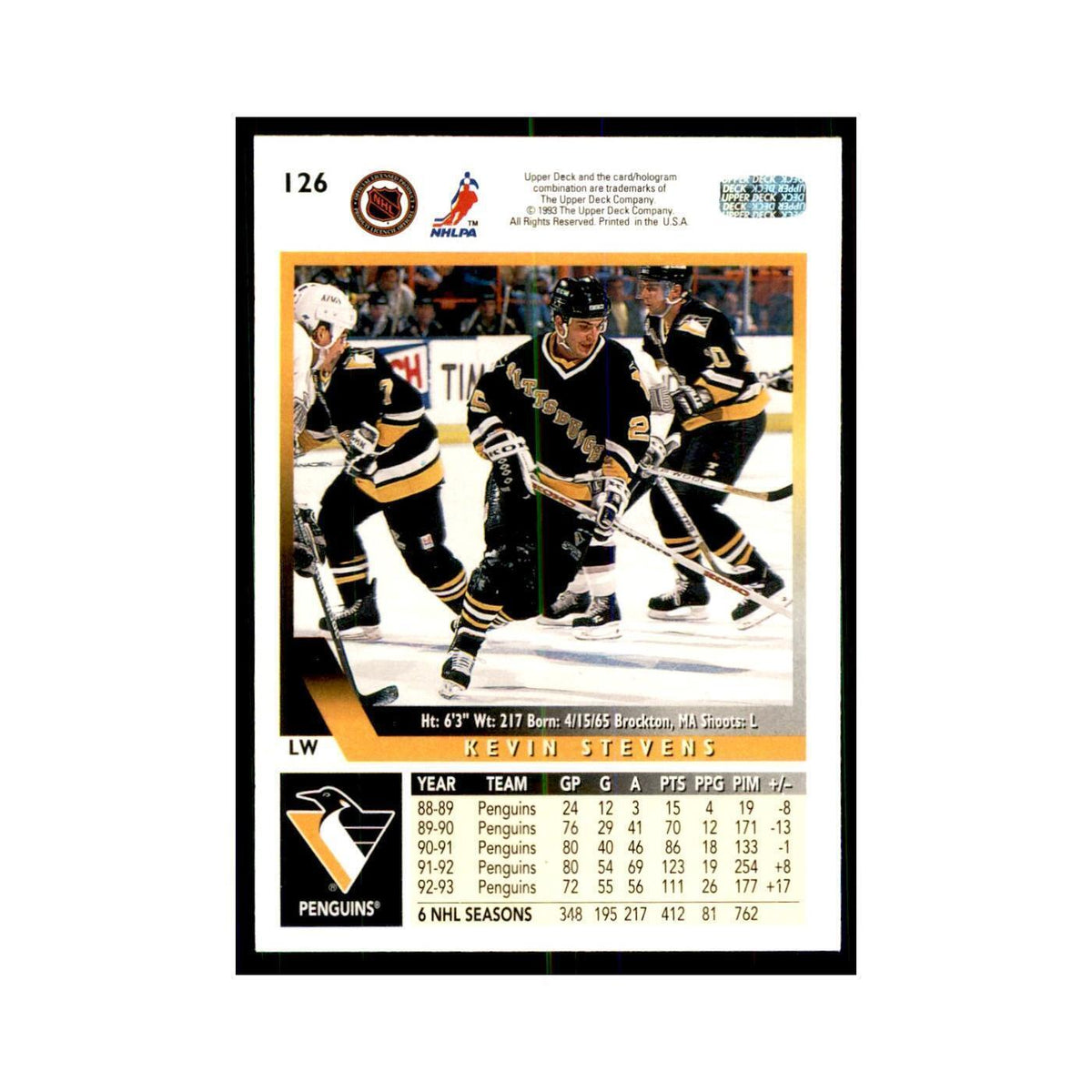 1993 Upper Deck Kevin Stevens Hockey Cards #126