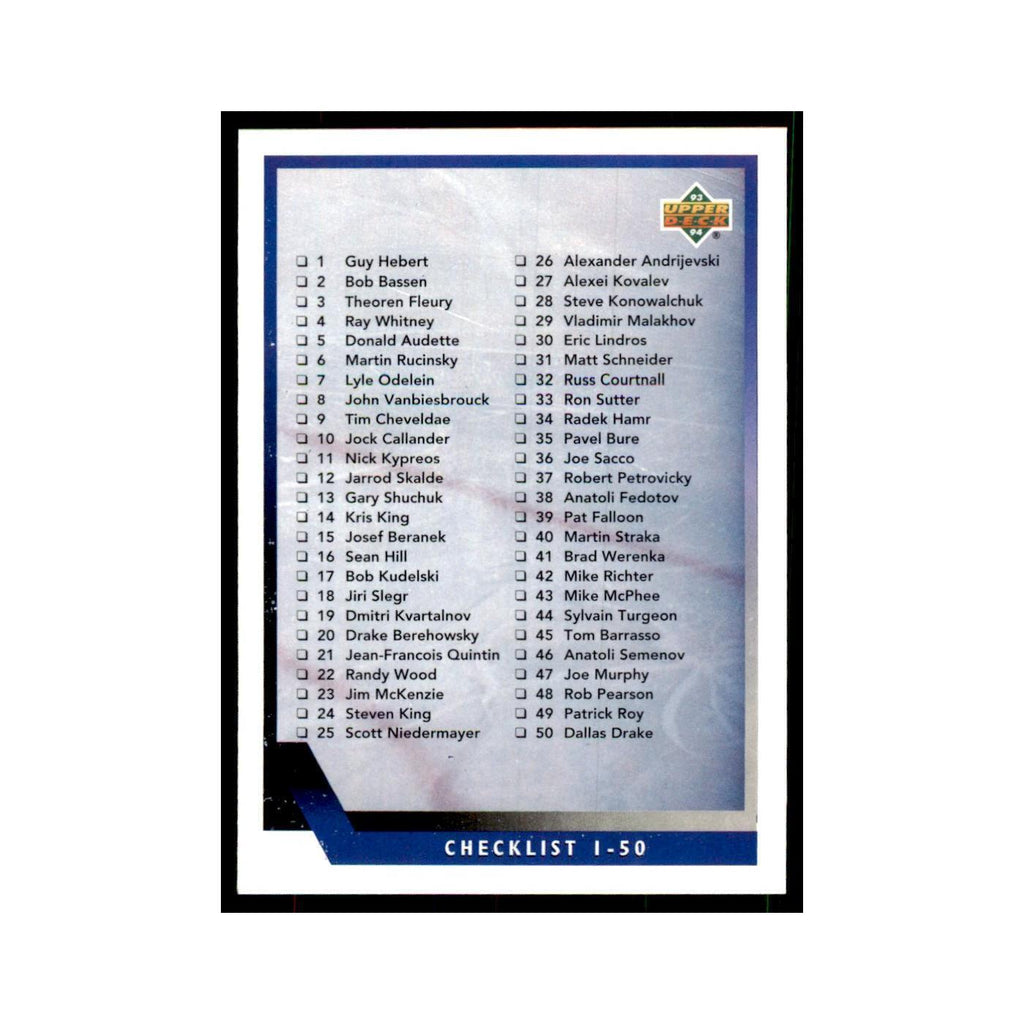 1993 Upper Deck Checklist 1-103 Hockey Cards #103