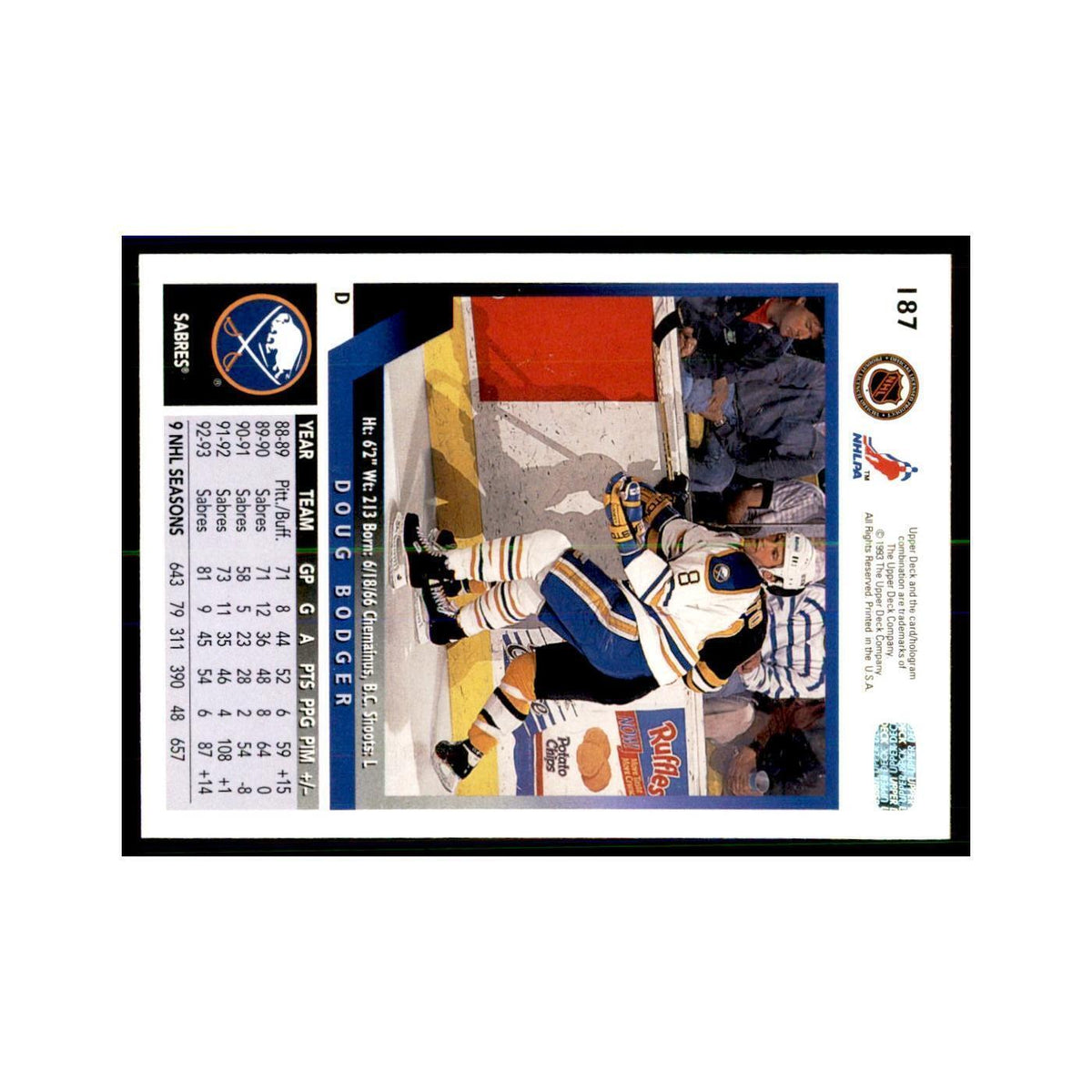 1993 Upper Deck Doug Bodger Hockey Cards #187
