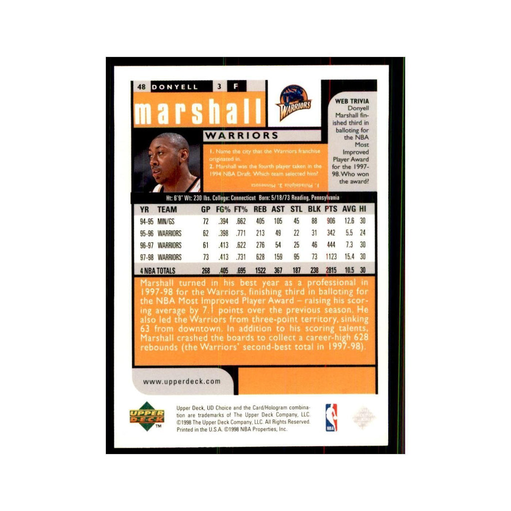 1998 UD Choice Donyell Marshall Basketball Cards #48