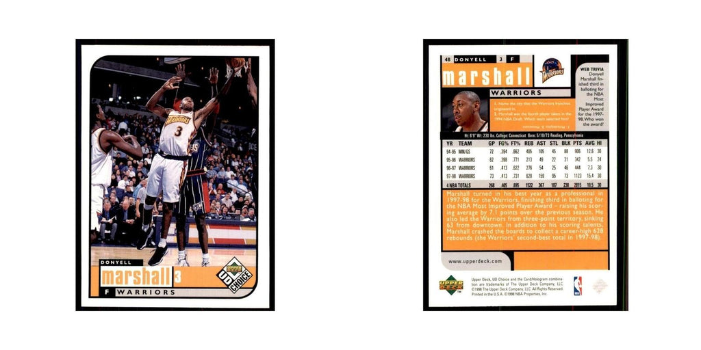 1998 UD Choice Donyell Marshall Basketball Cards #48