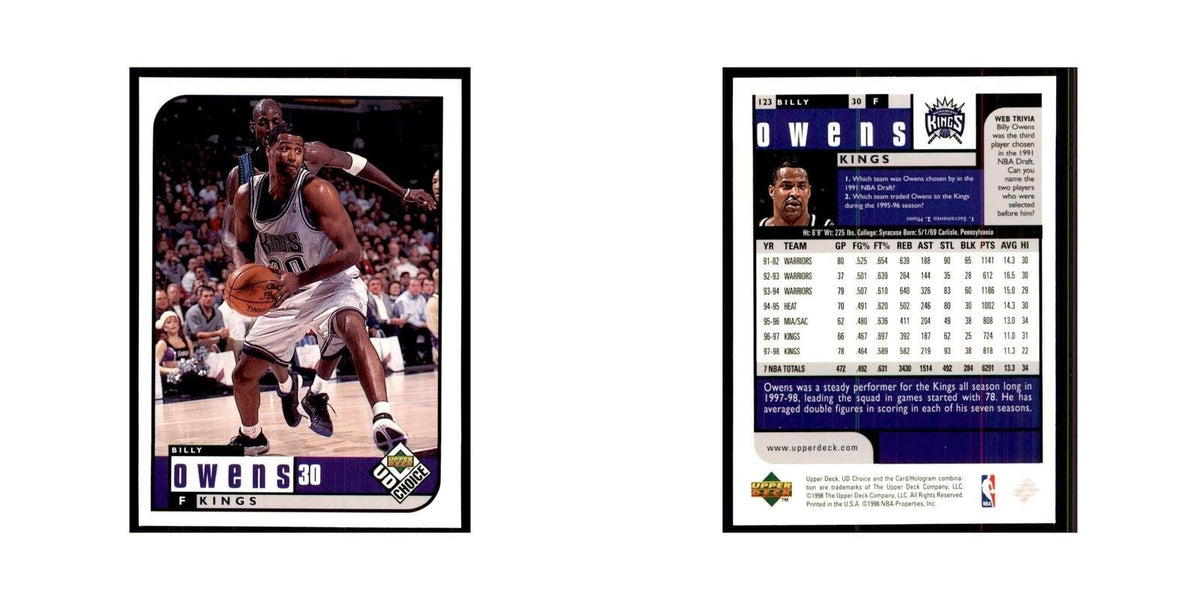 1998 UD Choice Billy Owens Basketball Cards #123