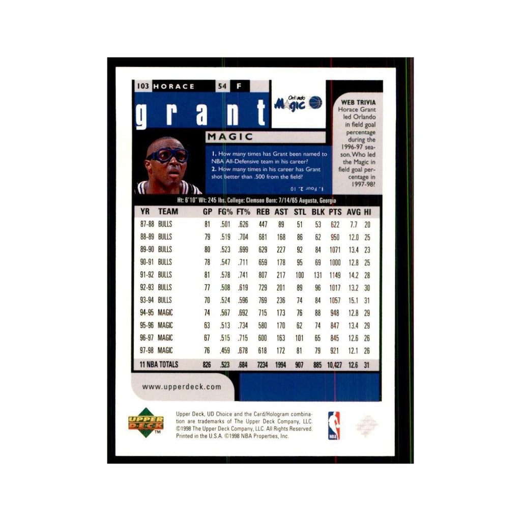 1998 UD Choice Horace Grant Basketball Cards #103