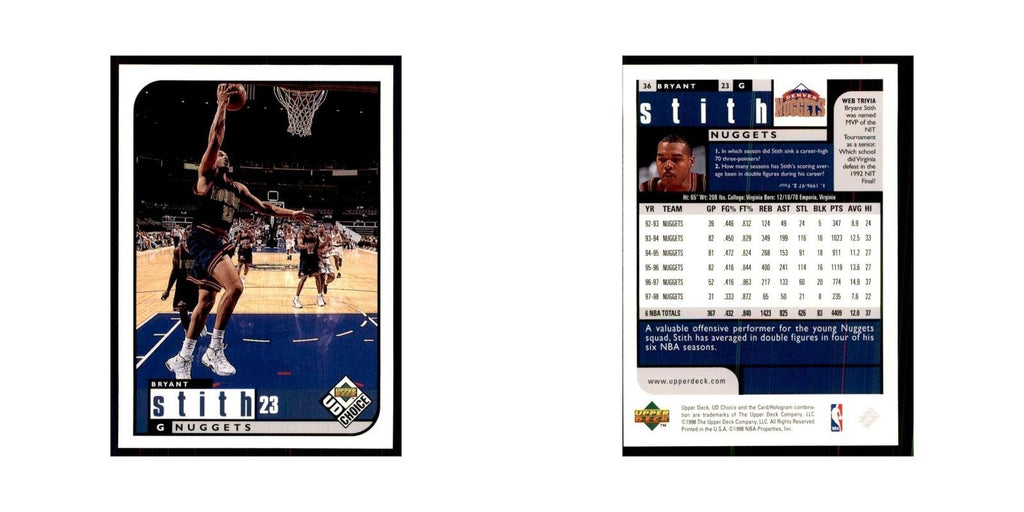 1998 UD Choice Bryant Stith Basketball Cards #36