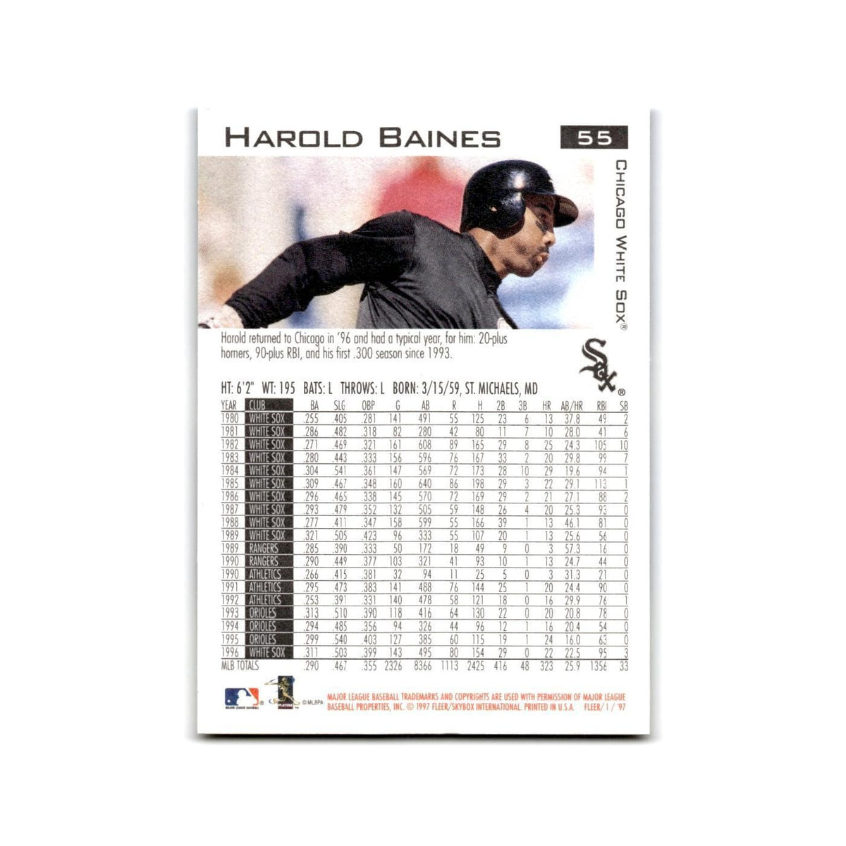 Harold Baines 1997 Fleer #55 Chicago White Sox Baseball Card NM