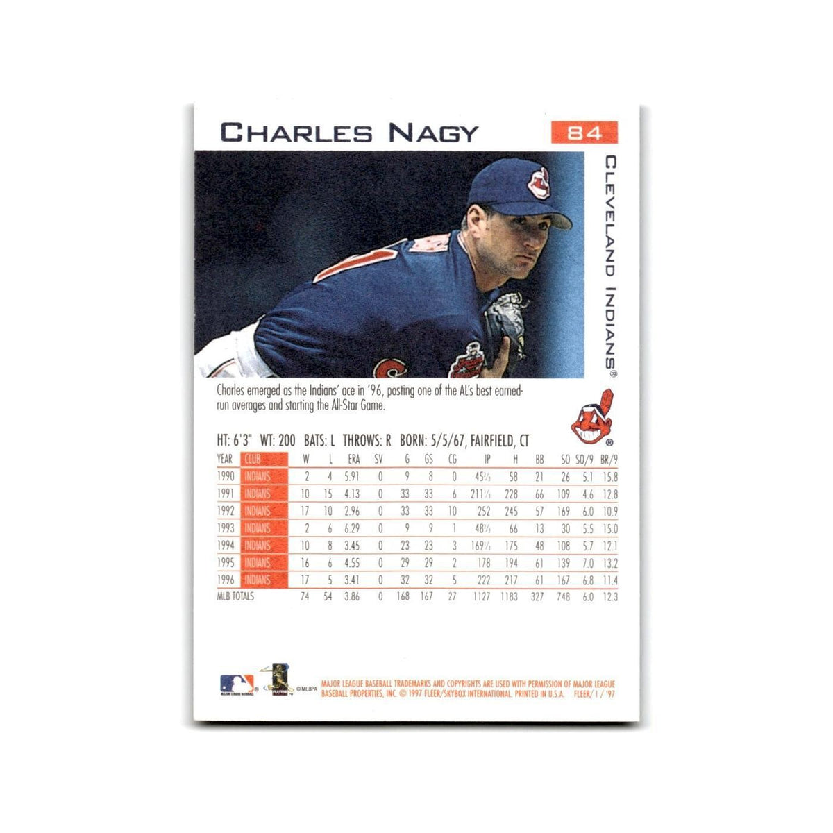 Charles Nagy 1997 Fleer #84 Cleveland Indians Baseball Card NM