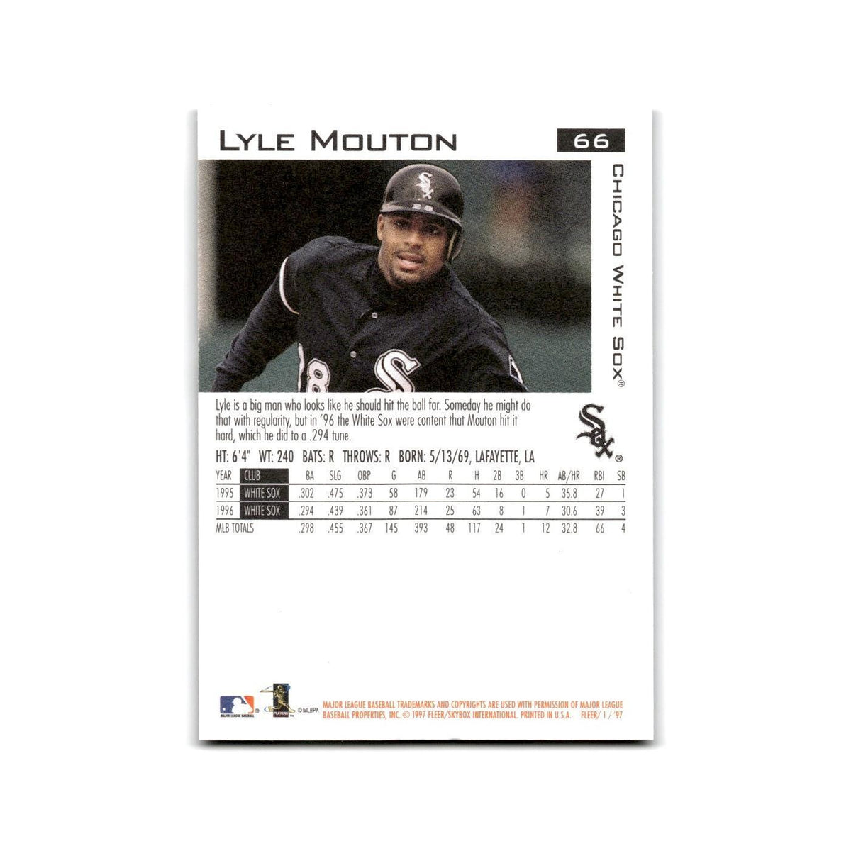 Lyle Mouton 1997 Fleer #66 Chicago White Sox Baseball Card NM