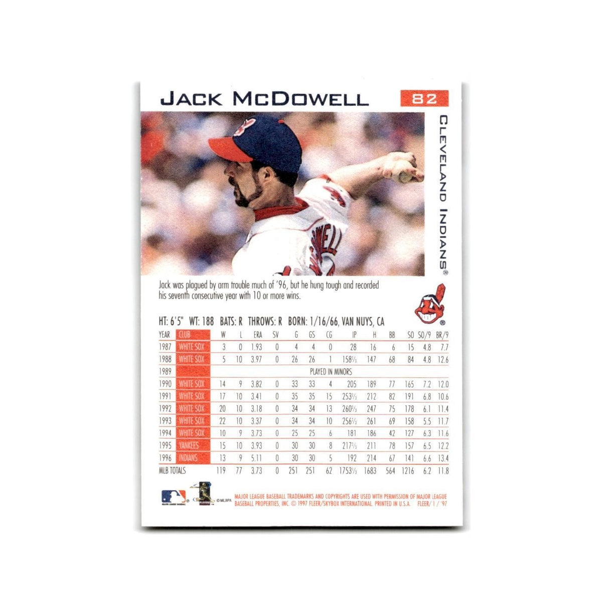 Jack McDowell 1997 Fleer #82 Cleveland Indians Baseball Card NM