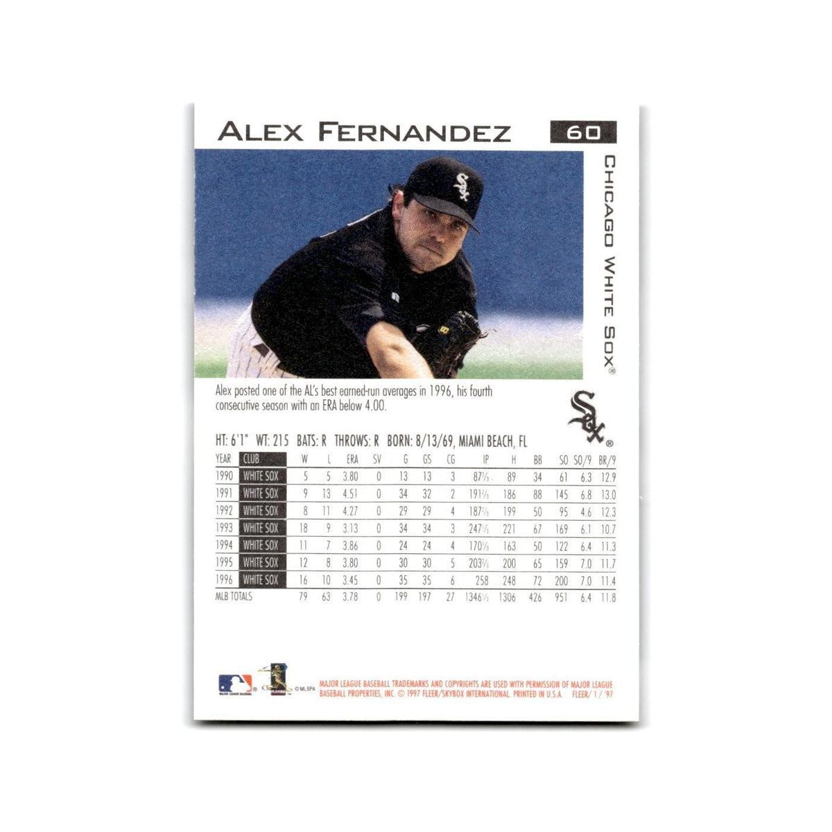 Alex Fernandez 1997 Fleer #60 Chicago White Sox Baseball Card NM