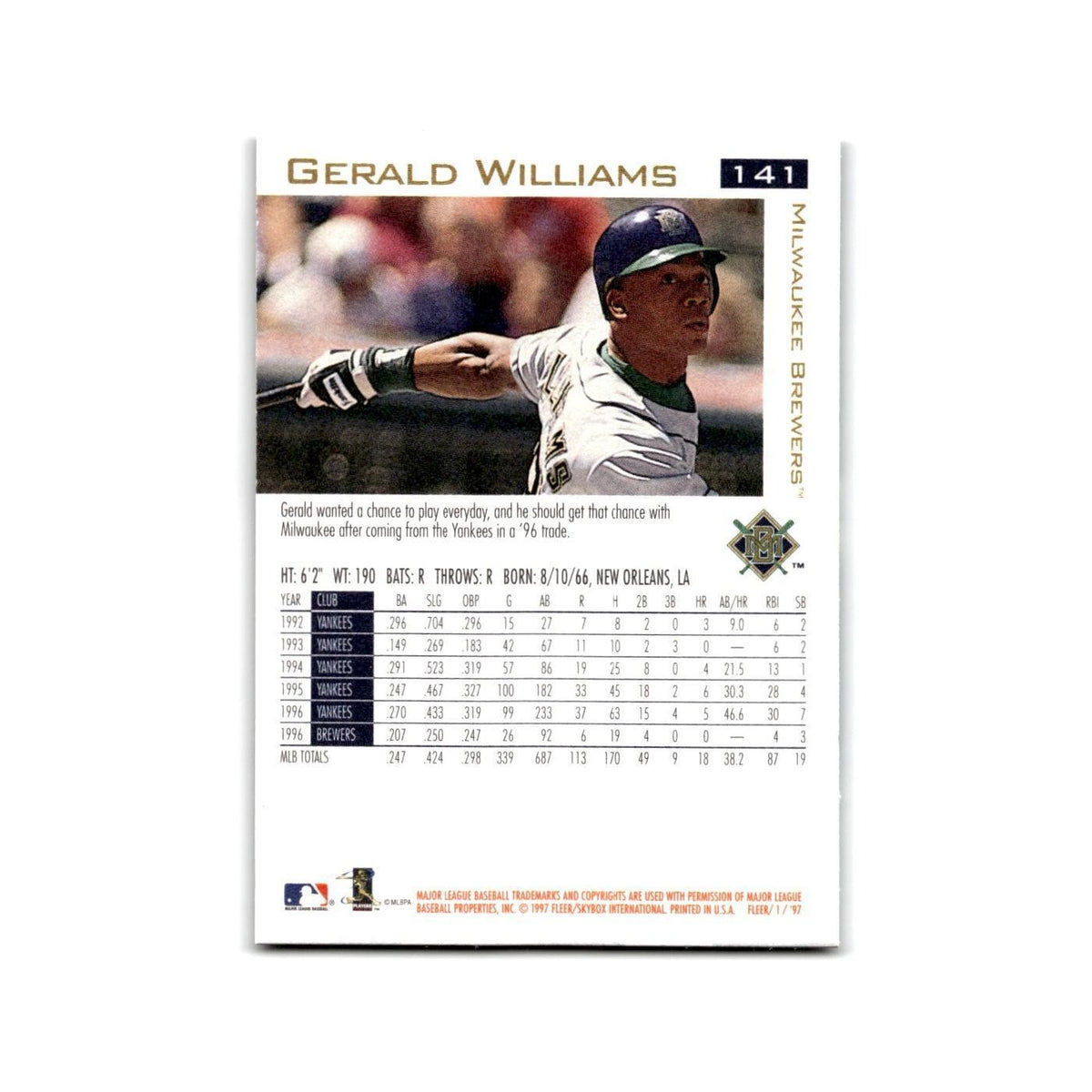 Gerald Williams 1997 Fleer #141 Milwaukee Brewers Baseball Card NM