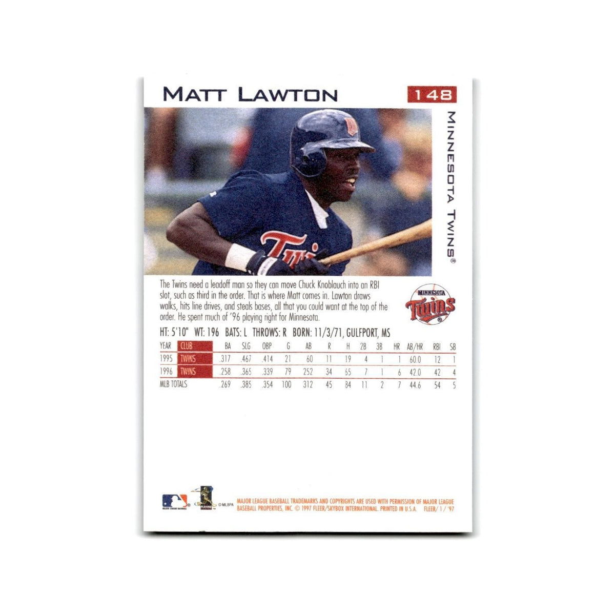 Matt Lawton 1997 Fleer #148 Minnesota Twins Baseball Card NM